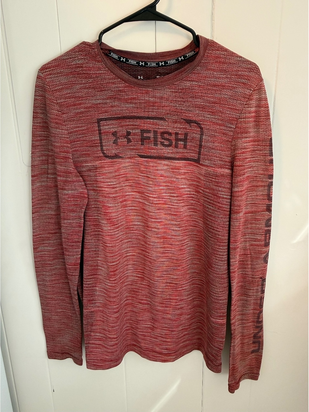 Under Armour Red Long Sleeve Fish Performance Shirt with Small Hole